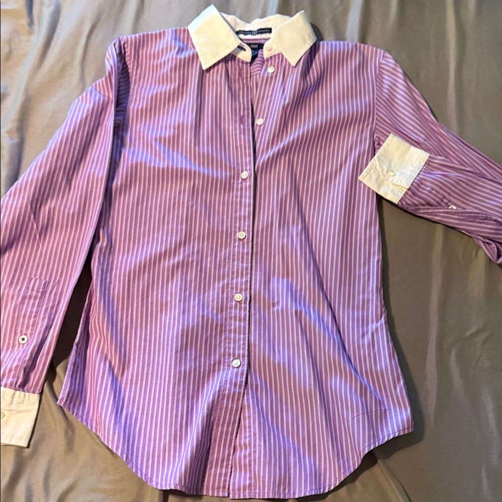 GAP Purple and White Pinstripe Button-Down Shirt